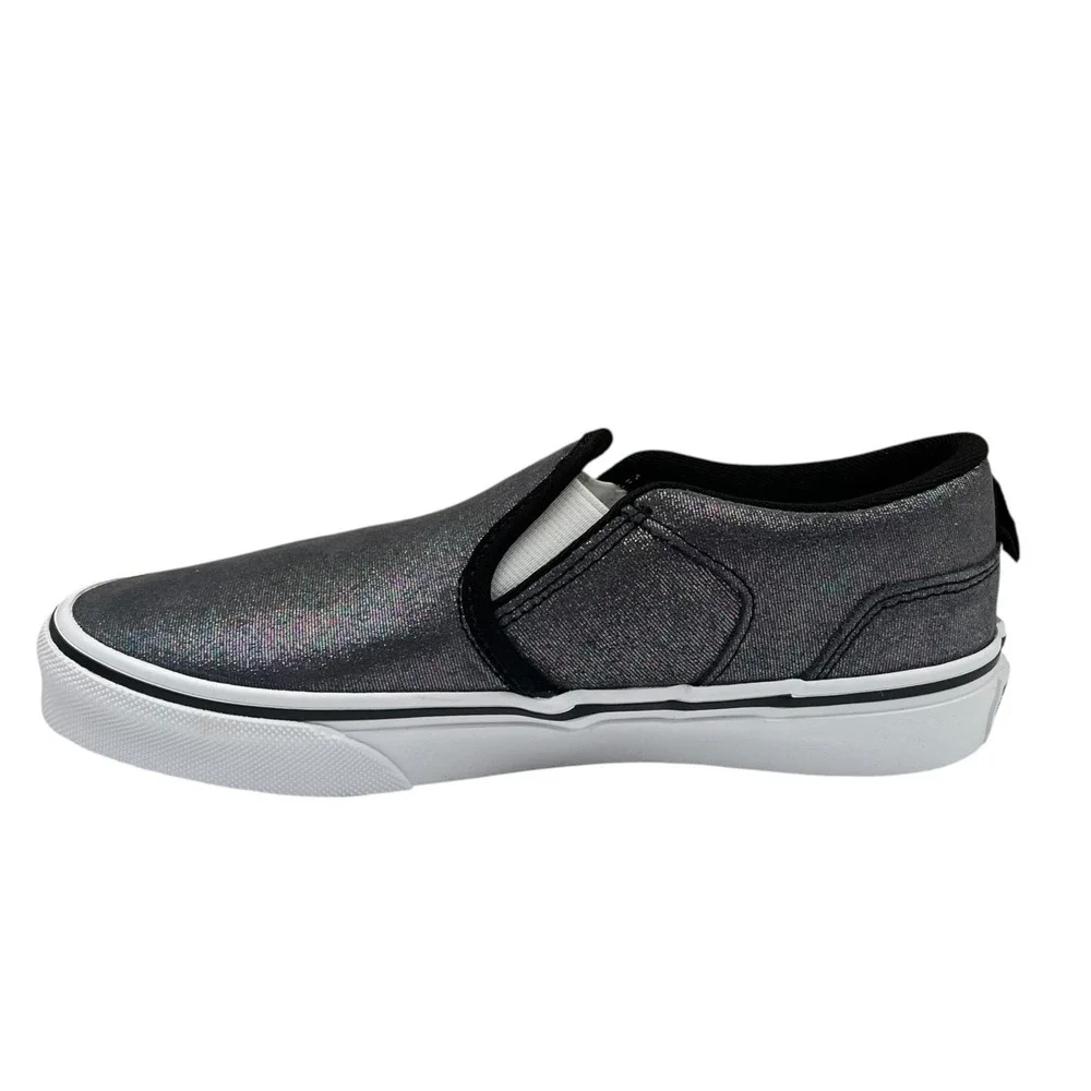 Vans Youth Girls Asher Slip On Casual Shoes Size 3 Shimmer Black Gray Sneakers